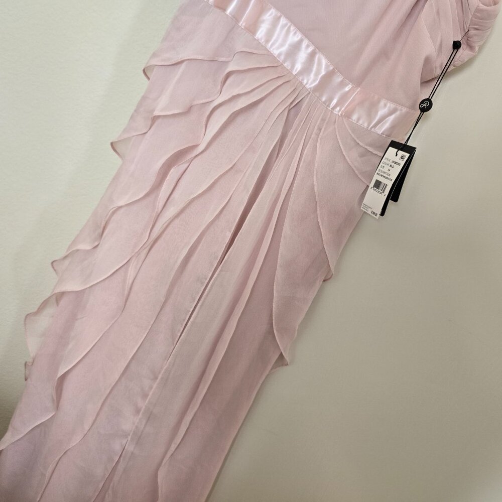 Adrianna Papell Chiffon One-Shoulder Gown Asymmetrical Dress Blush Pink Size 14 - Picture 5 of 16